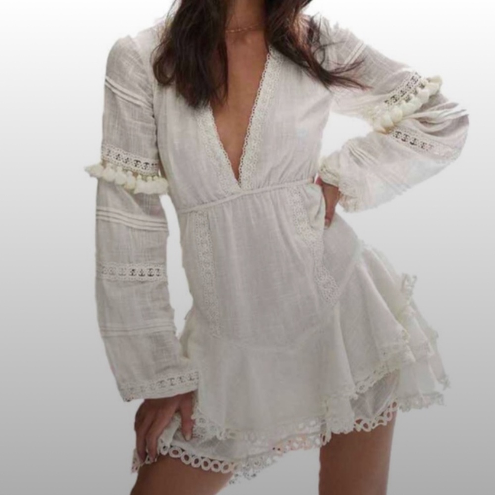 Hemant & Nandita V-Neck Long Sleeve Mini Dress